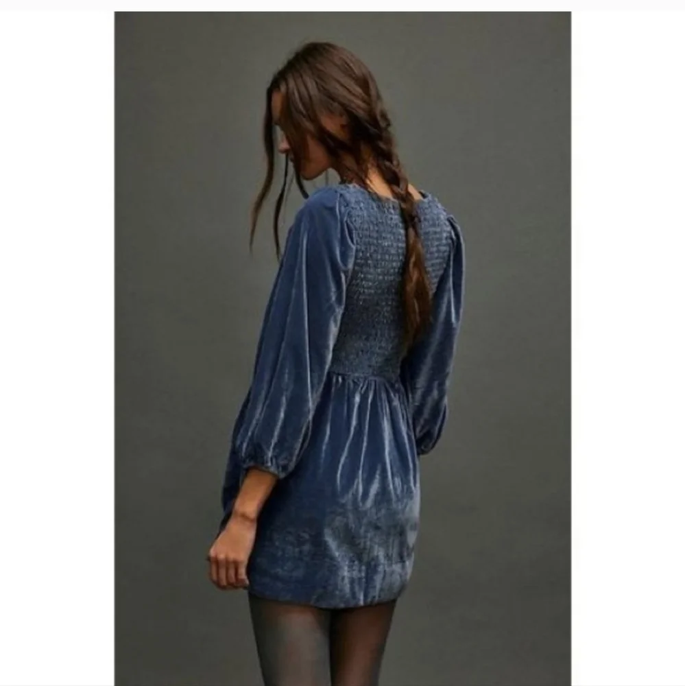 NWT Free People Farrier Velvet mini dress harbor blue Color Size L - Picture 3 of 7